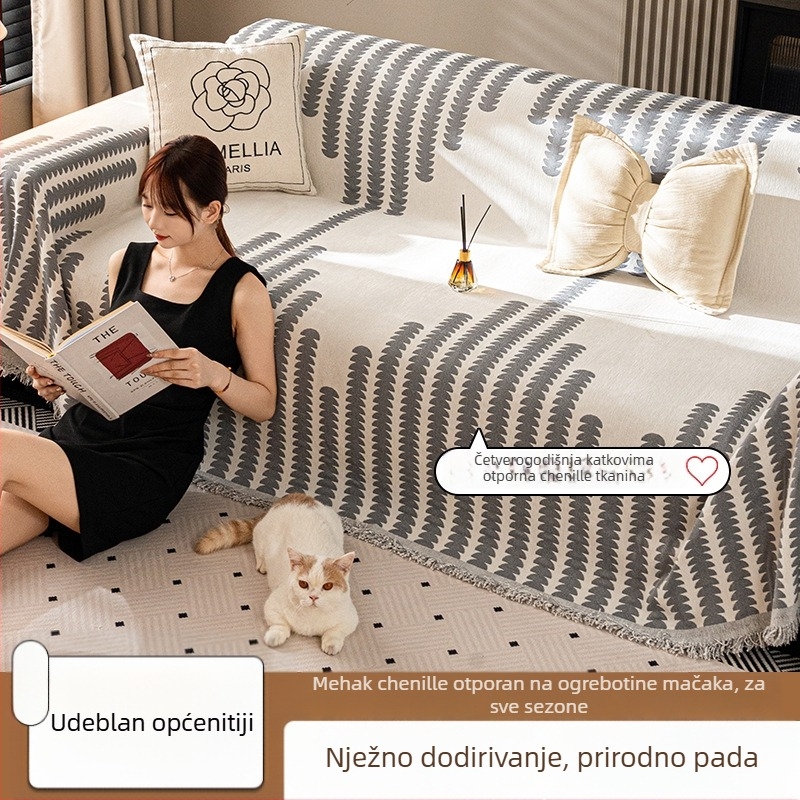 Chenille navlaka za kauč – jednodijelna, minimalistički doily stil, za kutne kauče, sve godišnje navlaka za prašinu