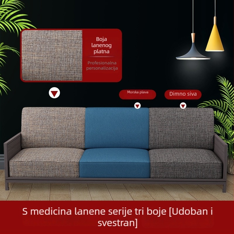 Prilagođene jastuke za kauč s visokom gustoćom pjene, masivnim mahagoni okvirom, tkanina presvlaka, debeli i čvrsti nasloni i jastuci za sjedanje