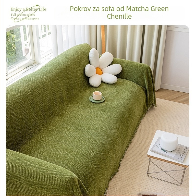 Nordijski chenille prekrivka za kauč s uzorom ribje kosti, protuklizna, za sve sezone, zaštita od prašine za jednosed kauč