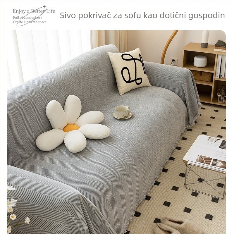 Nordijski chenille prekrivka za kauč s uzorom ribje kosti, protuklizna, za sve sezone, zaštita od prašine za jednosed kauč