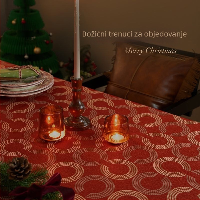 Božićni stolnjak, pravokutnog oblika, geometrijski uzorak, elastično vlakno poliuretan (spandex), otporno na visoke temperature