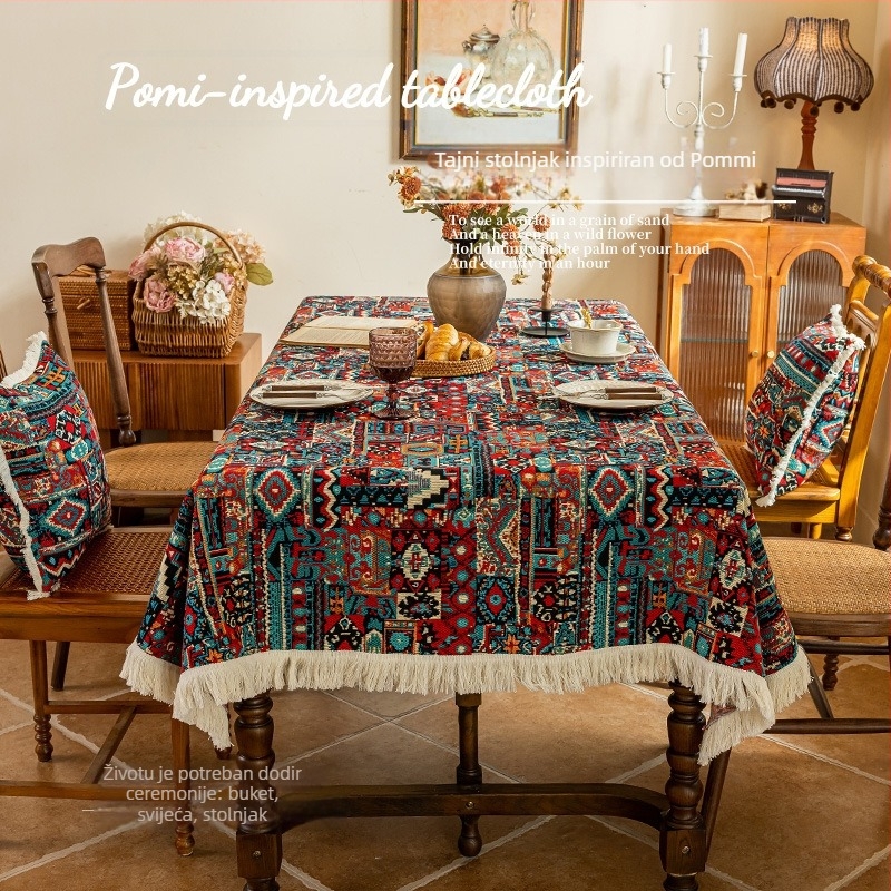 Stolnjak - boemski stil, geometrijski uzorak, poliester, pravokutnog oblika.