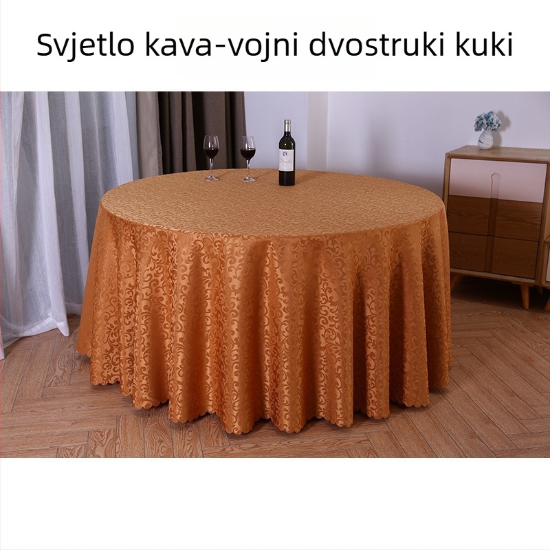 Okrugli stolnjak od poliestera, jacquard, cvjetni uzorak (materijal: poliester; oblik: okrugli; uzorak: cvjetni; funkcija: otporan na habanje)