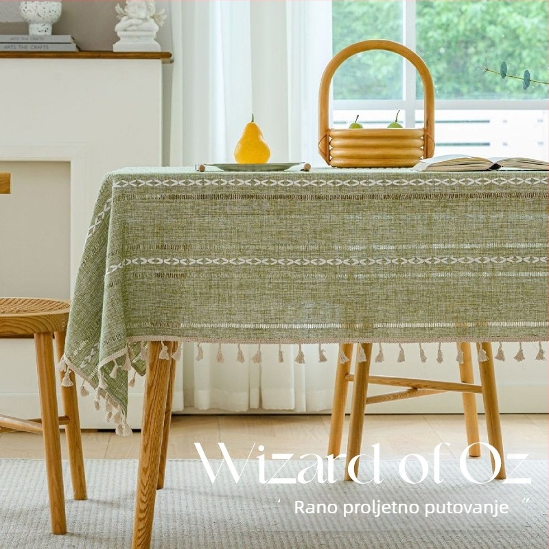 Obrus s resicama, pravokutni žakard s izrezanim detaljima, poliester, protuklizni, otporan na habanje