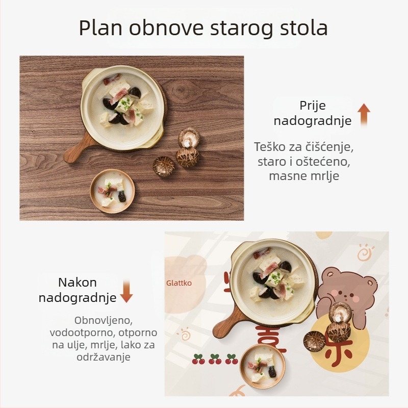 PVC stolnjak za stol, pravokutnog oblika, vodootporan i otporan na masnoće, moderni minimalistički stil, crtani motiv, Tilis