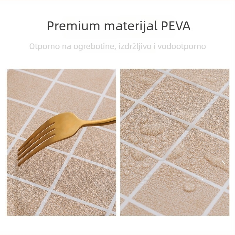 PEVA stolnjak, kvadratnog oblika, uzorak mreže, vodootporan, otporan na ulje i prljavštinu, moderni minimalistički stil