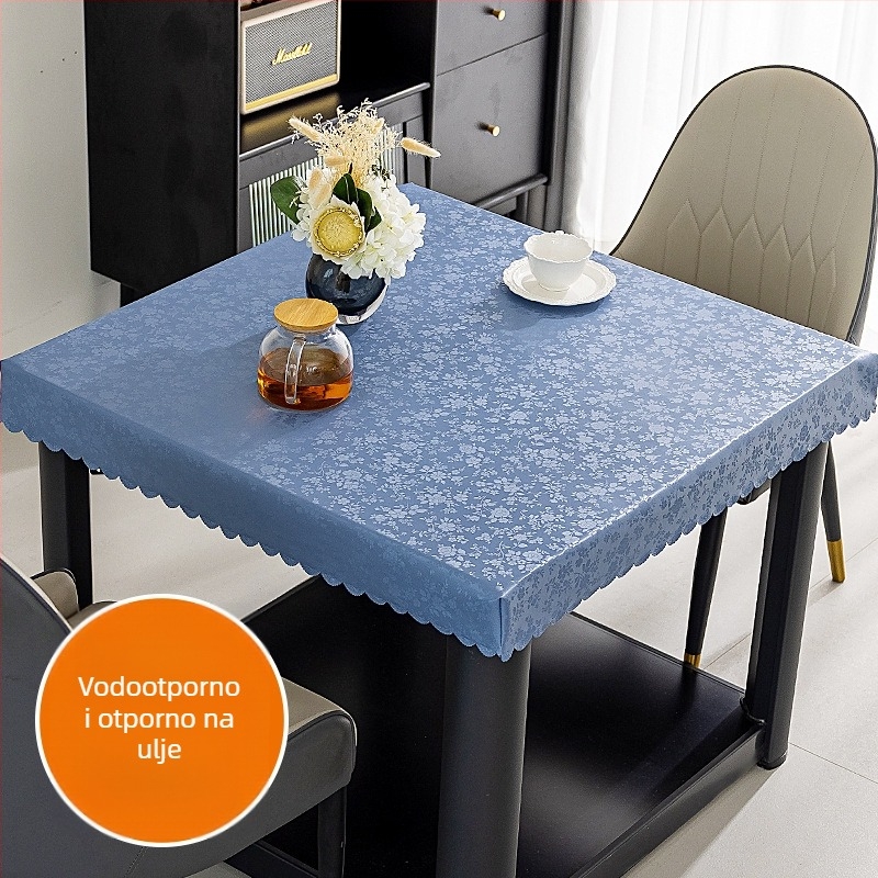 Kvadratni PVC stolnjak, vodootporan, otporan na prašinu i ulje, moderni minimalistički stil, uzorak biljaka i cvijeća.
