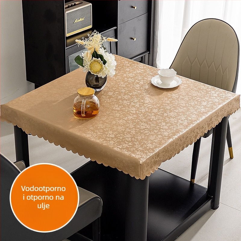 Kvadratni PVC stolnjak, vodootporan, otporan na prašinu i ulje, moderni minimalistički stil, uzorak biljaka i cvijeća.