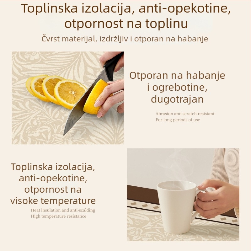 Podmetač za stol – lagani luksuzni stil, vodootporan, otporan na ulje, otporan na visoke temperature, pravokutnog oblika, uzorak biljaka i cvijeća, materijal Cortical