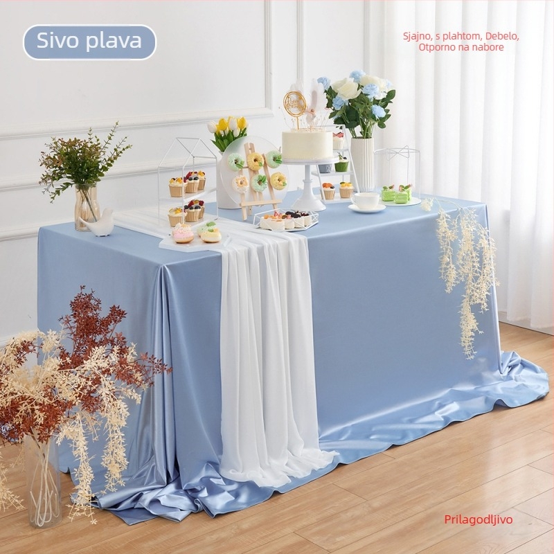 Zelena satenska stolnjarka za desertni stol, proslave i bankete, elegantan minimalistički pravokutni stolnjak za konferencije