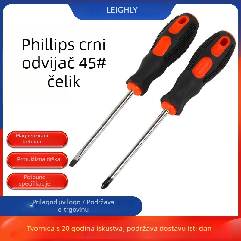 Ergonomski magnetski odvijač s ravnim i Phillips bitovima, duljina 4 inča, narančasto-crna