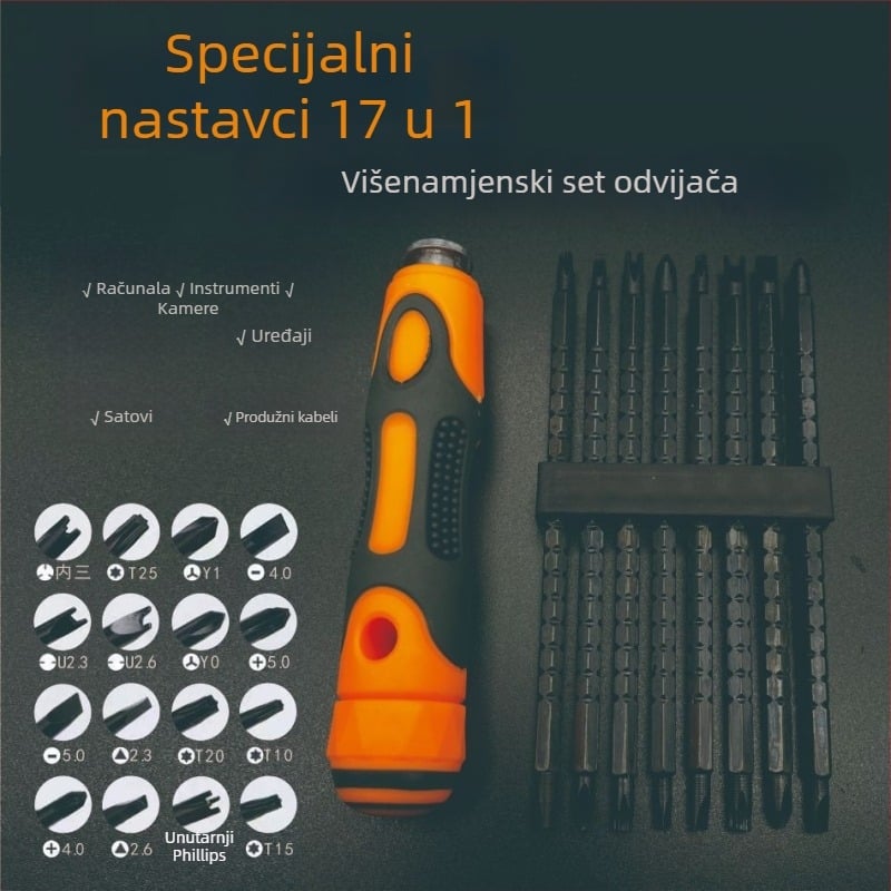 17-u-1 magnetski set odvijača od krom-vanadij čelika, dvostruki nastavci