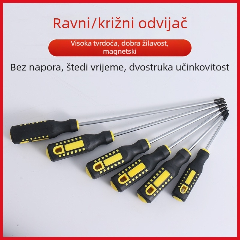 Magnetni odvijač s križnim i ravnim vrhom od krom-vanadij čelika, jak magnetski, ergonomska ručka