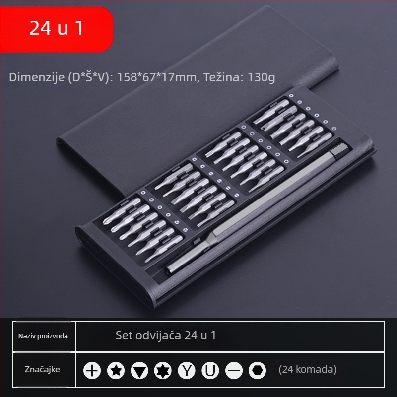 24-in-1 magnetski precizni set odvijača za popravak mobitela – S2 legura alatne čelika, neizolirano, težina 0,16 kg