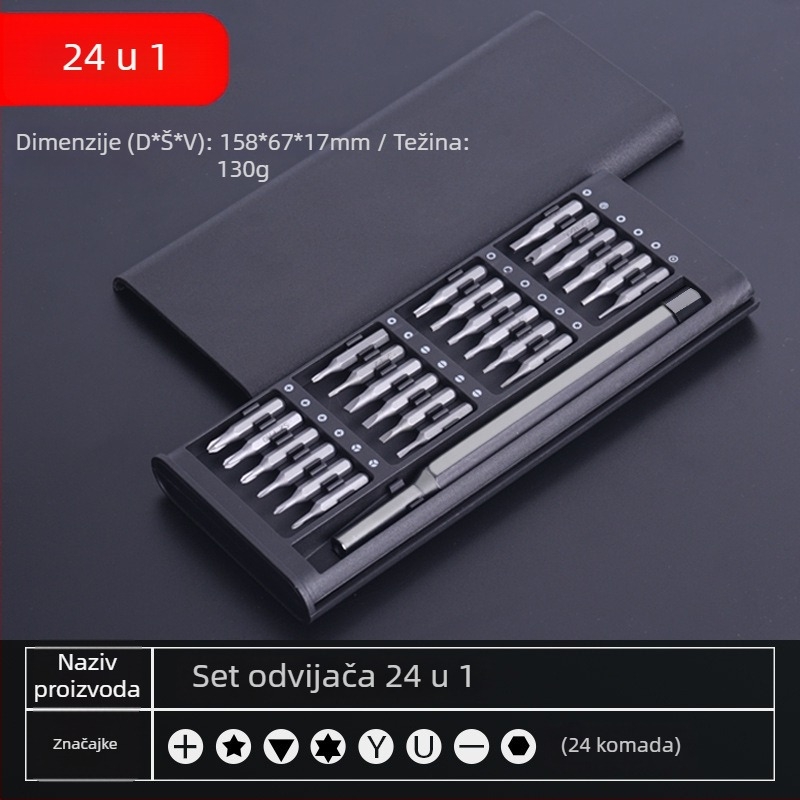 24-in-1 magnetski precizni set odvijača za popravak mobitela – S2 legura alatne čelika, neizolirano, težina 0,16 kg