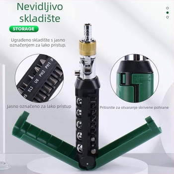 Višenamjenski odvijač s račnim mehanizmom, Philips i plosnati bitovi, izolirana drška, 3.5 N·m moment, Cr-V bitovi, Zhuanyi Hardware