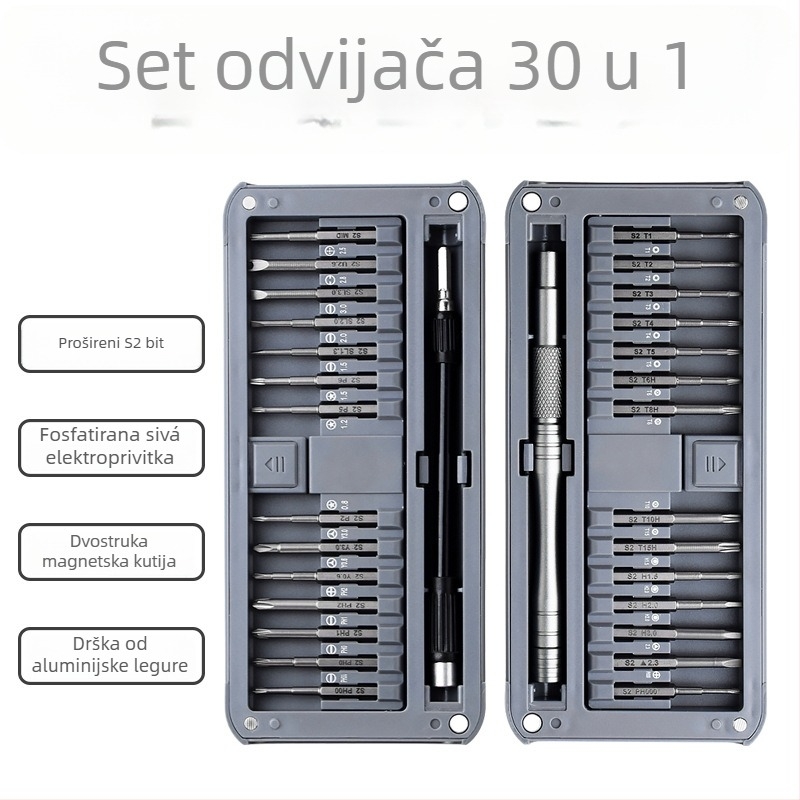 Set odvijača 30 u 1 za mobitele i računala, precizni produženi S2 bitovi, dvostrani, 30 komada