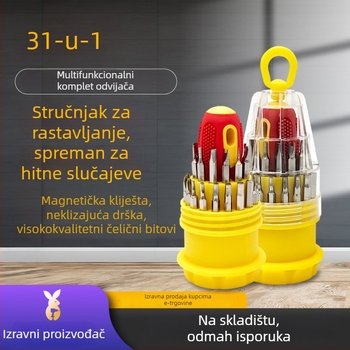 Set odvijača 31-u-1, krom-vanadijeva čelika, magnetski, izolirani, križna glava, težina oko 138 g