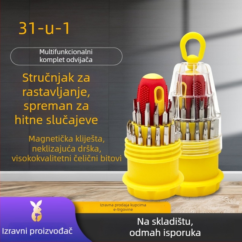 Set odvijača 31-u-1, krom-vanadijeva čelika, magnetski, izolirani, križna glava, težina oko 138 g
