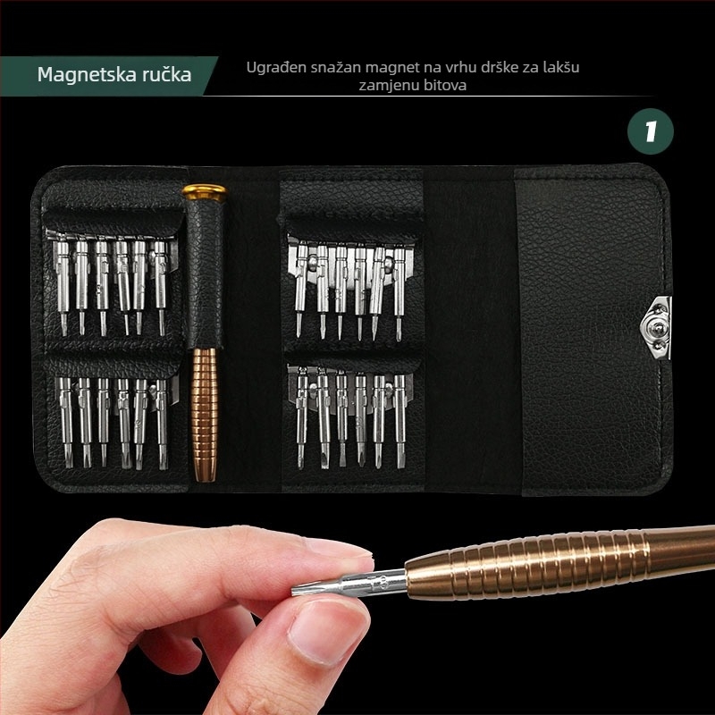 25-dijelni Phillips set odvijača za elektroniku, izoliran, karbonska čelika, 125 g, za naočale, satove, telefone i iPad