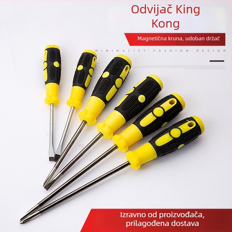 Višenamjenski odvijač s plosnom i križnom glavom, krom-vanadijska čelik, teleskopska duljina 120–280 mm, promjer osi Ø4–6 mm, ABS držač, pogodan za vijačice Ø4–8 mm