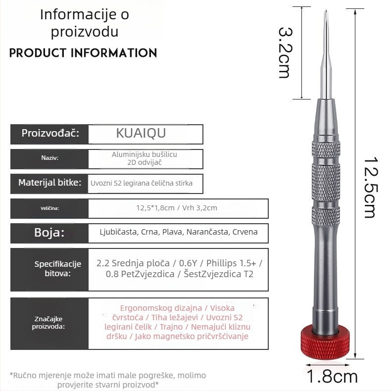Višenamjenski odvijač za demontažu pametnih telefona, magnetski, S2 alatno čelika, kvadratna glava, metrički format