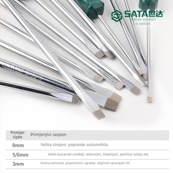 Ravni odvijač s ploskim vrhom, magnetski, Cr-V čelik, produžena duljina, bez izolacije