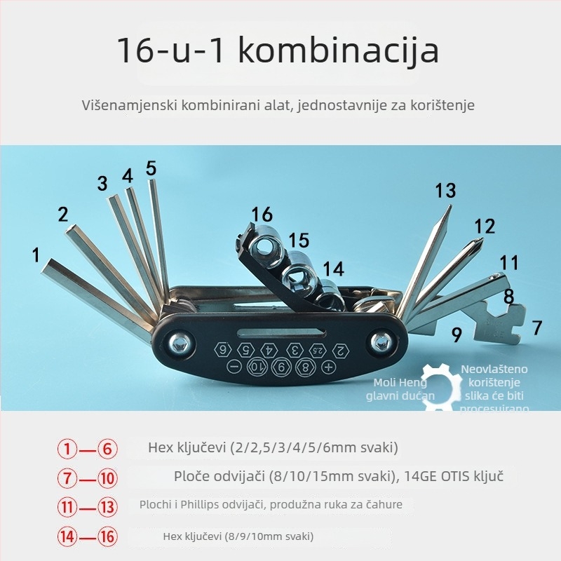 Višenamjenski sklopivi odvijač i šesterokutni ključ, 16-in-1, prijenosno, odvojivo, S2 legirani alat