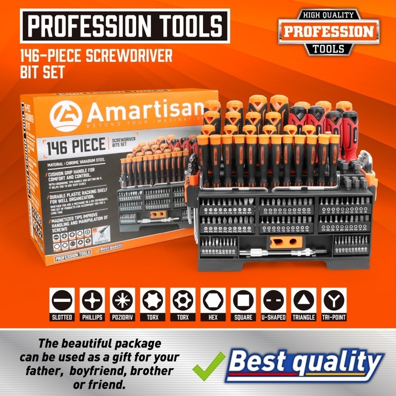 Amartisan magnetni set odvijača, 146 dijelova, Cr-V krom-vanadij čelik, neizolirano