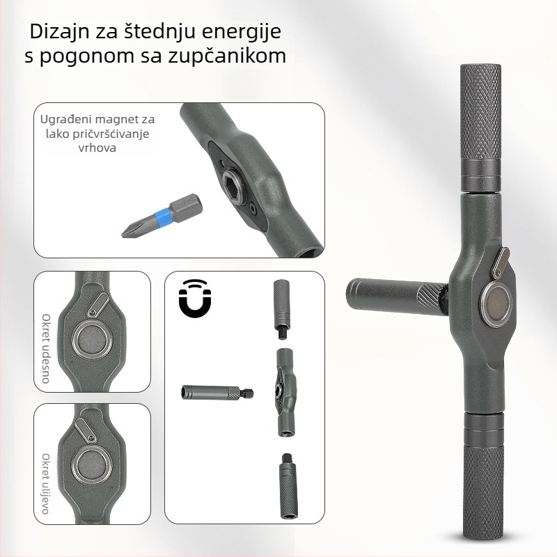 Višenamjenski odvijač s ratchetom i setom bitova, alat od S2 legure čelika