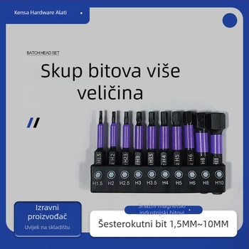 KENSA magnetni set šestouglastih bitova od S2 alatnog čelika, 10 kom, produženi osovinski nastavak