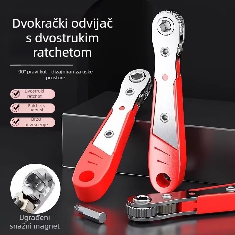 Upravokutni magnetski odvijač s kratkim bitovima u križu i ravnom obliku, maksimalni moment 25 N·m, oštrica od ugljičnog čelika, magnetiziran, izoliran