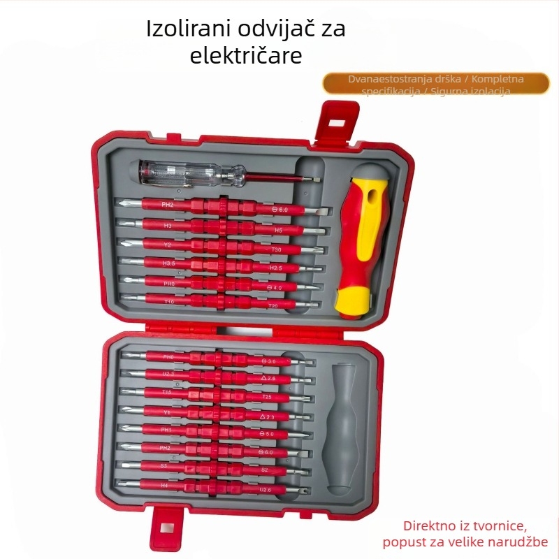 Jf set odvijača i alata za električare – puni skup alata, Cr-V krom-vanadij čelik, izolirane ručke, bez magnetizma, težina 1.12 kg