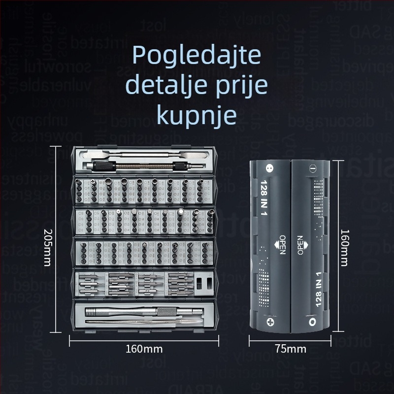 Debo hardware Set odvijača 128-in-1 za kućnu upotrebu, cilindrični prijenos dizajn, profesionalan, višefunkcionalan, S2 alatna čelika