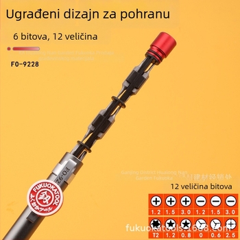 Per stil precizni odvijač s izmjenjivim nastavcima (krstište i ravni), CR-V čelik, magnetski, neizoliran, težina oko 0,05 kg