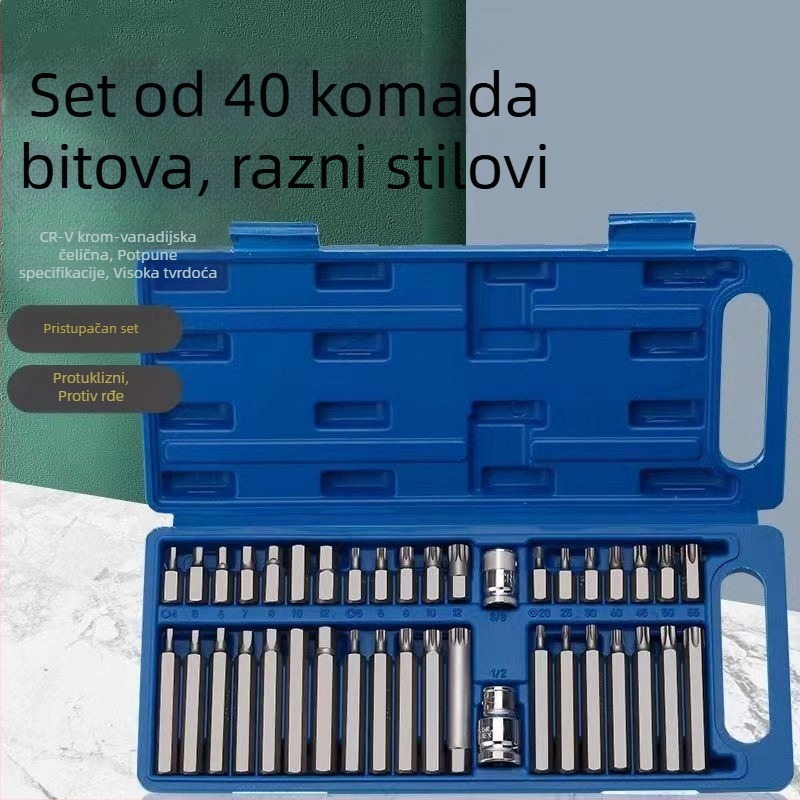 40-dijelni set bitova za odvijač, S2 alatnog čelika, magnetski, 12-ugličasti HEX bitovi, višenamjenski