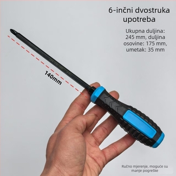 Odvijač s dvostrukim vrhom PH2 križnim i ravnim vrhom, podešavajuća glava, 2u1 višenamjenski alat