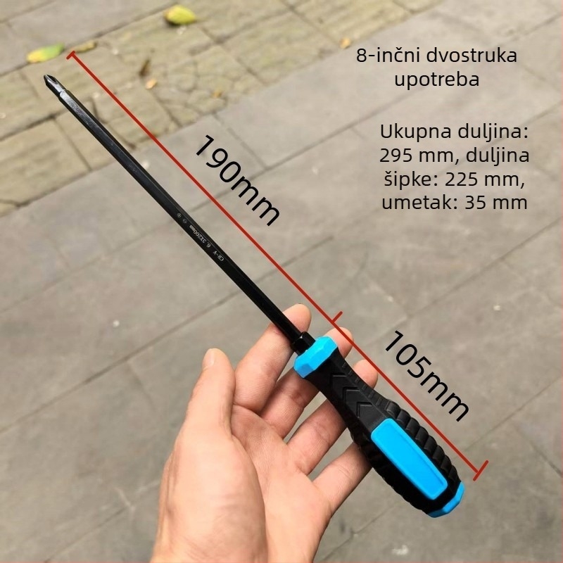 Odvijač s dvostrukim vrhom PH2 križnim i ravnim vrhom, podešavajuća glava, 2u1 višenamjenski alat