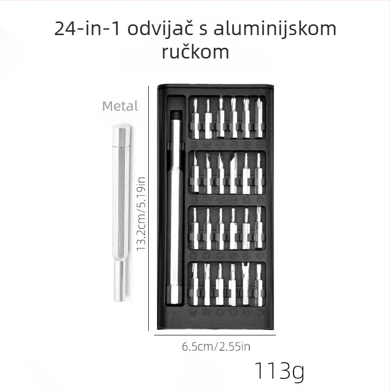 24-u-1 precizni magnetski odvijač za popravak mobitela, izolirane i magnetske vrhove, krom-molibden čelik, težina 0.1
