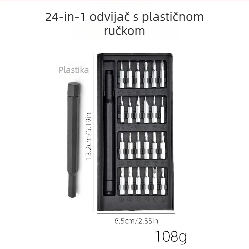 24-u-1 precizni magnetski odvijač za popravak mobitela, izolirane i magnetske vrhove, krom-molibden čelik, težina 0.1