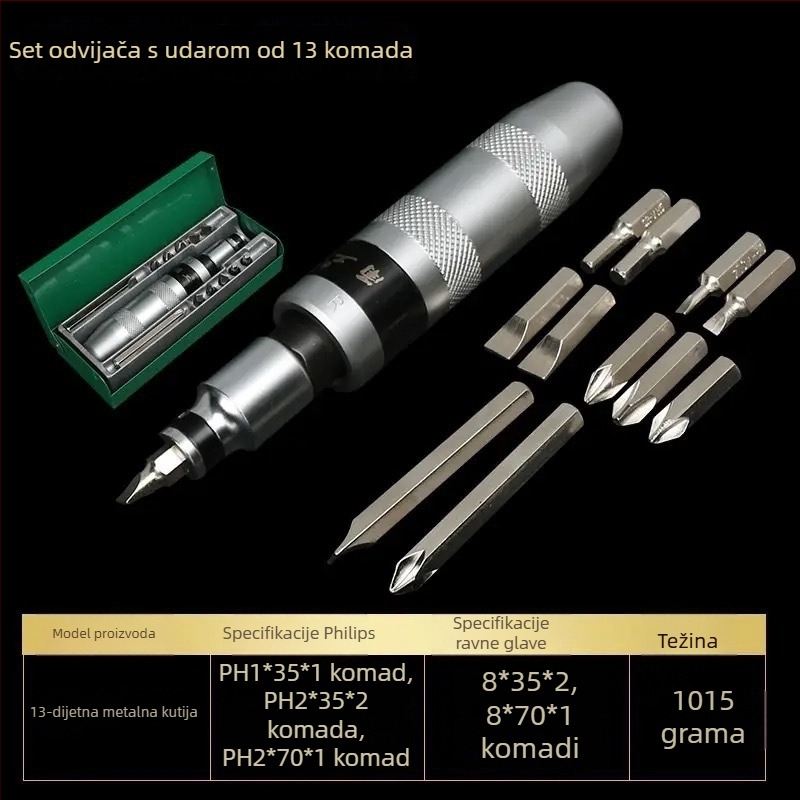 13-dijelni set udarnih odvijača od CR-V čelika, magnetski, bez izolacije, težina 24,55 g