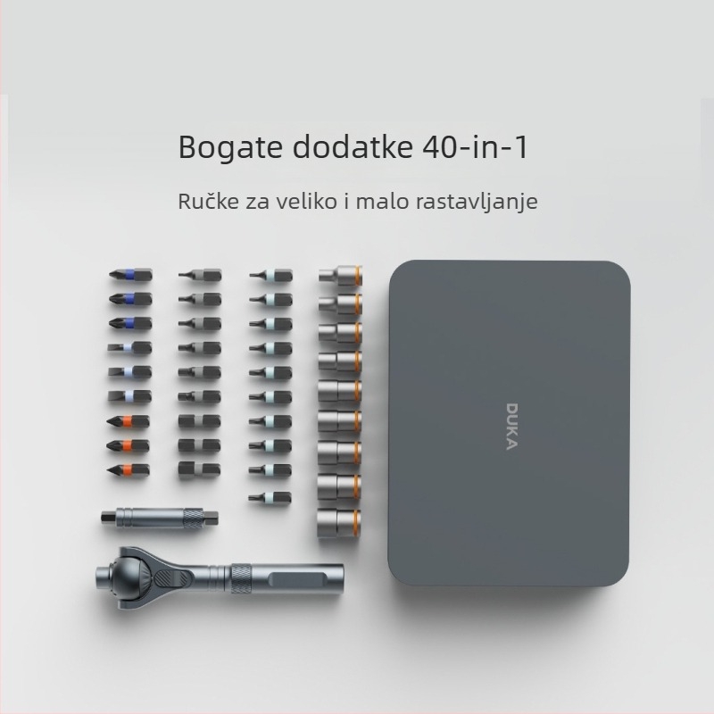 Duke RS2 40-u 1 set odvijača s racijskim mehanizmom i magnetskim bitovima, S2 alatna čelična, univerzalna ručka