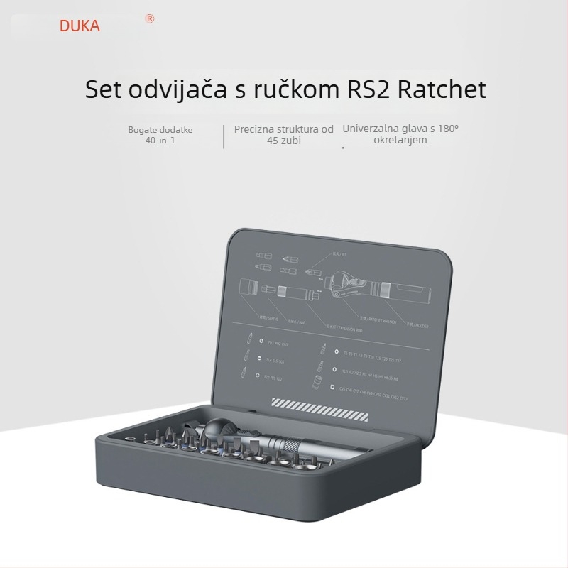Duke RS2 40-u 1 set odvijača s racijskim mehanizmom i magnetskim bitovima, S2 alatna čelična, univerzalna ručka