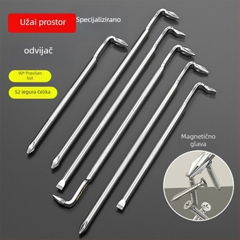Magnetski set odvijača s pravokutnim kutem od 90° za uske prostore; L- i Z-oblik ručki; od karbonskog čelika; uključuje križni (Z prošireni) bit, standardni L-bit i mini šesterokutni ključ
