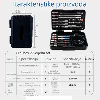 Fuxin električni set bitova, magnetski, S2 legura alatne čelika, težina 0,45 kg