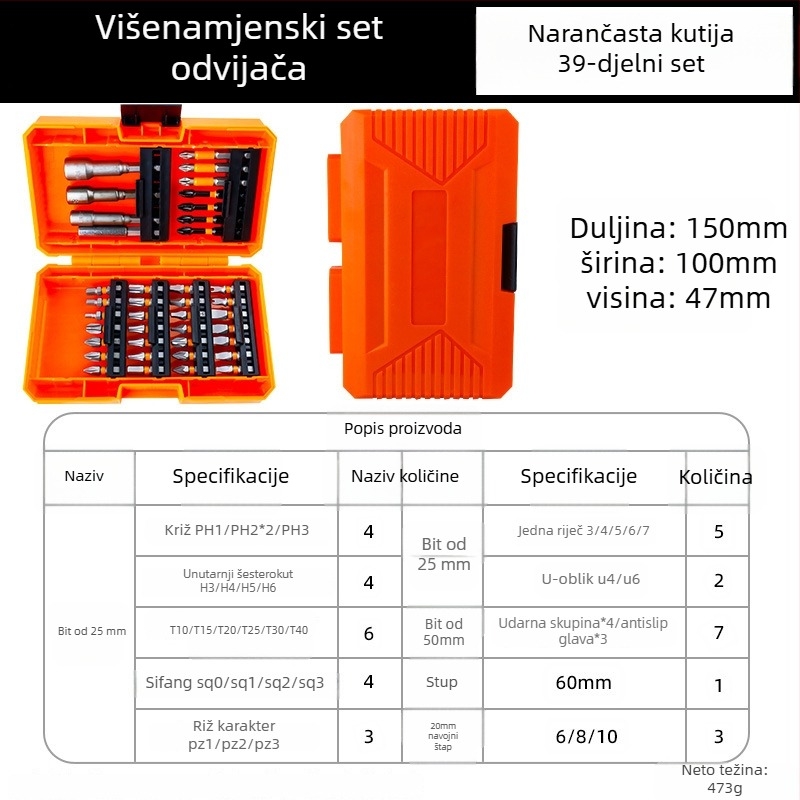 Fuxin električni set bitova, magnetski, S2 legura alatne čelika, težina 0,45 kg