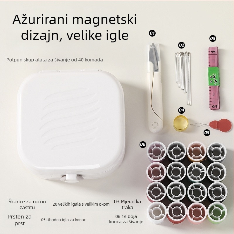 Prenosna kutija za šivanje, džepni stil, ABS materijal, set od 100 komada, 280 g, prilagodljiv