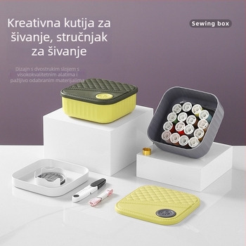 Prijenosna kutija za šivanje, plastična, dvostruka pregrada, šivaći set