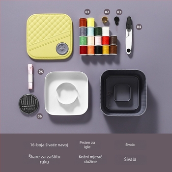 Prijenosna kutija za šivanje, plastična, dvostruka pregrada, šivaći set