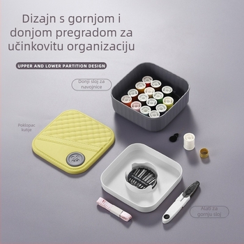 Prijenosna kutija za šivanje, plastična, dvostruka pregrada, šivaći set